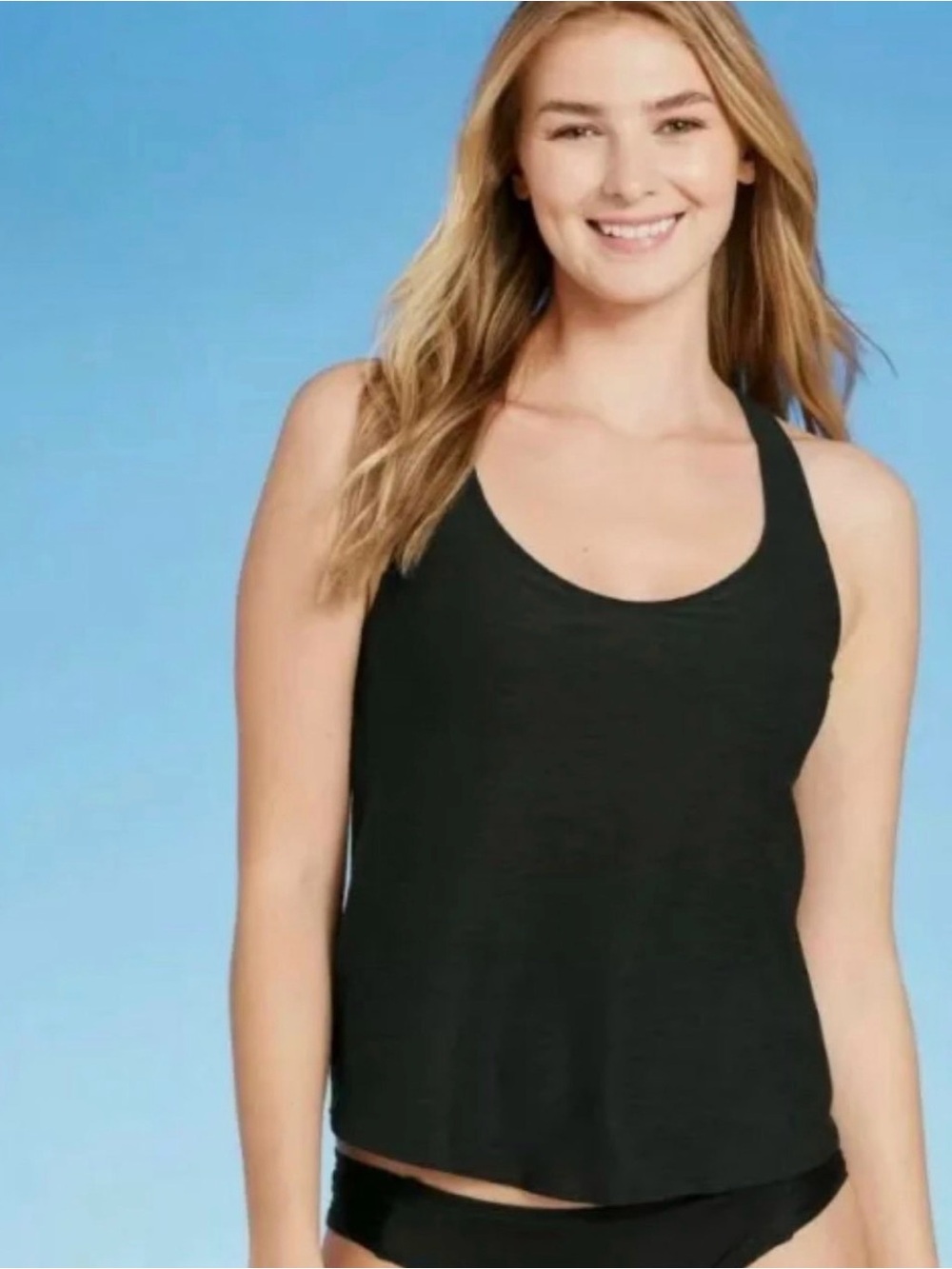 Kona Sol Women’s Black Tie Back Tankini Swim Top Size L Large NWT
